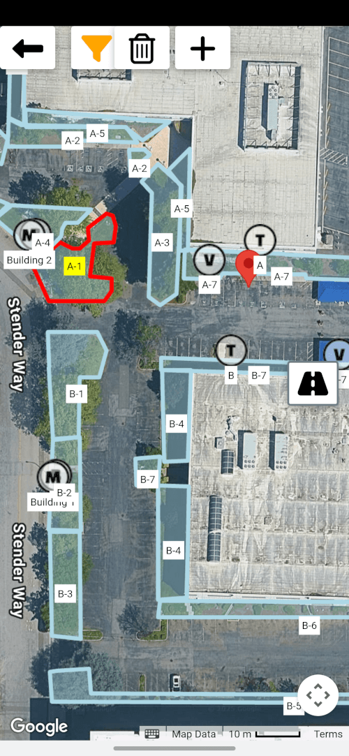 Field Assistant irrigation zone map for Villa Rosa Estate with controller and repair status