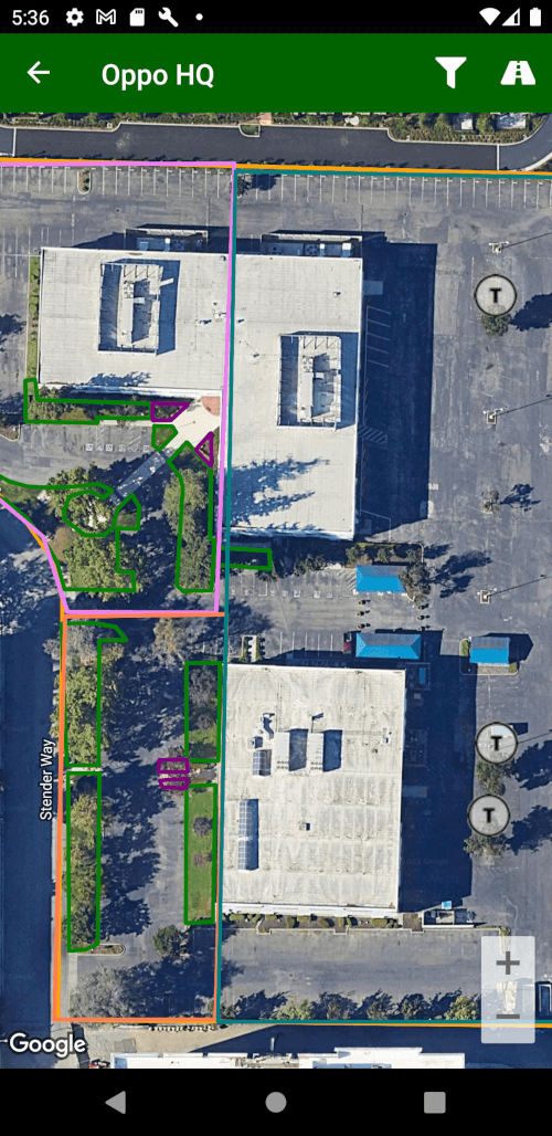 Field Assistant jobsite map for Villa Rosa Estate with landscape zones and service notes