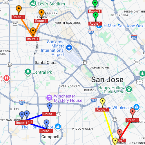 Field Manager route map showing maintenance route stops grouped by crew route